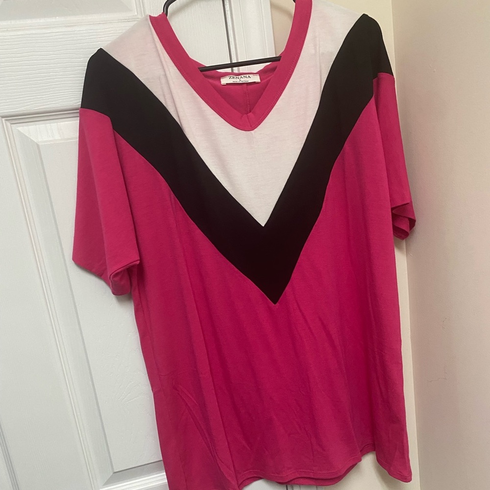Zenana V-Neck color block blouse